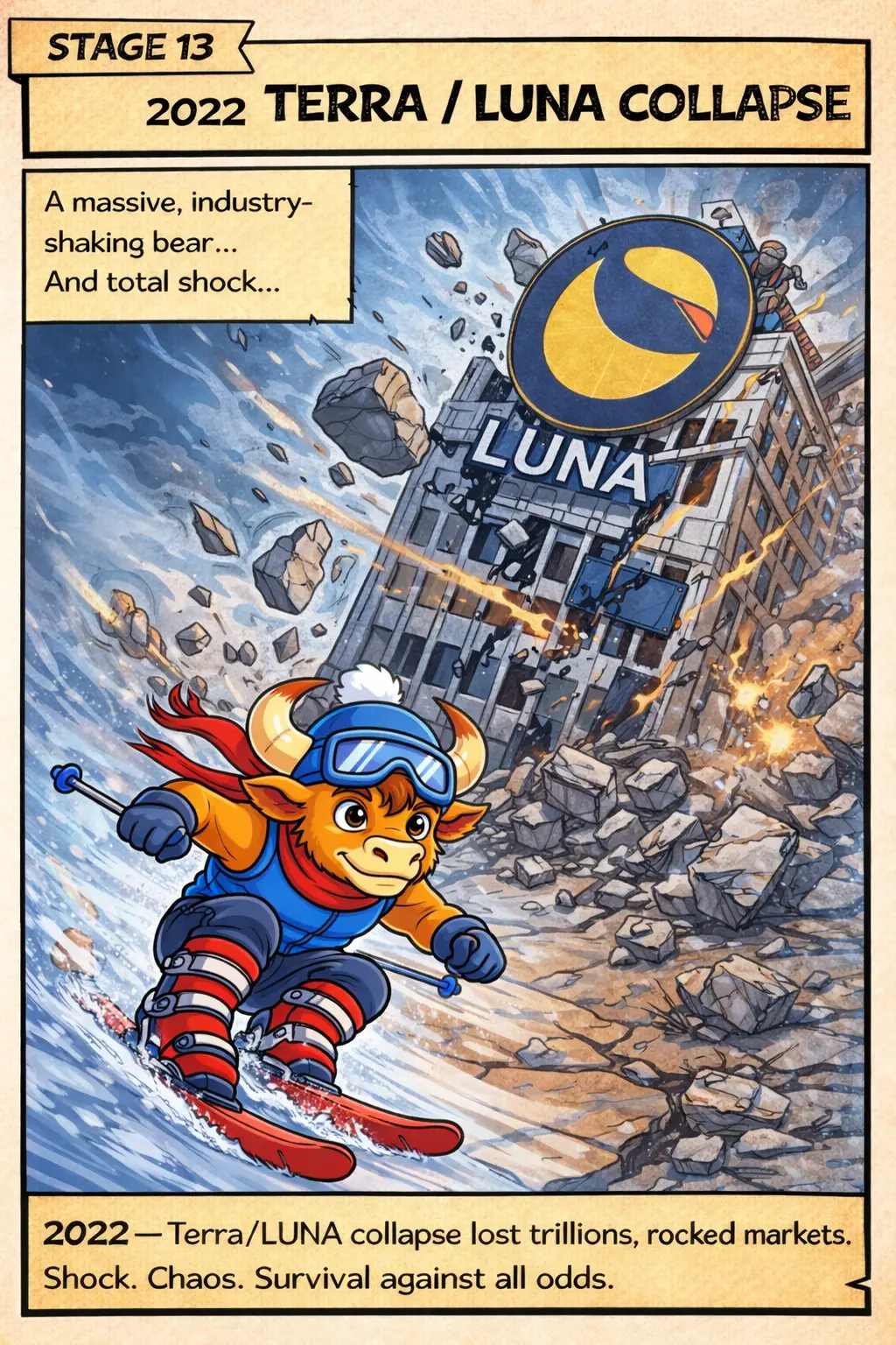 Bullski carving around a massive bear representing the Terra/LUNA collapse