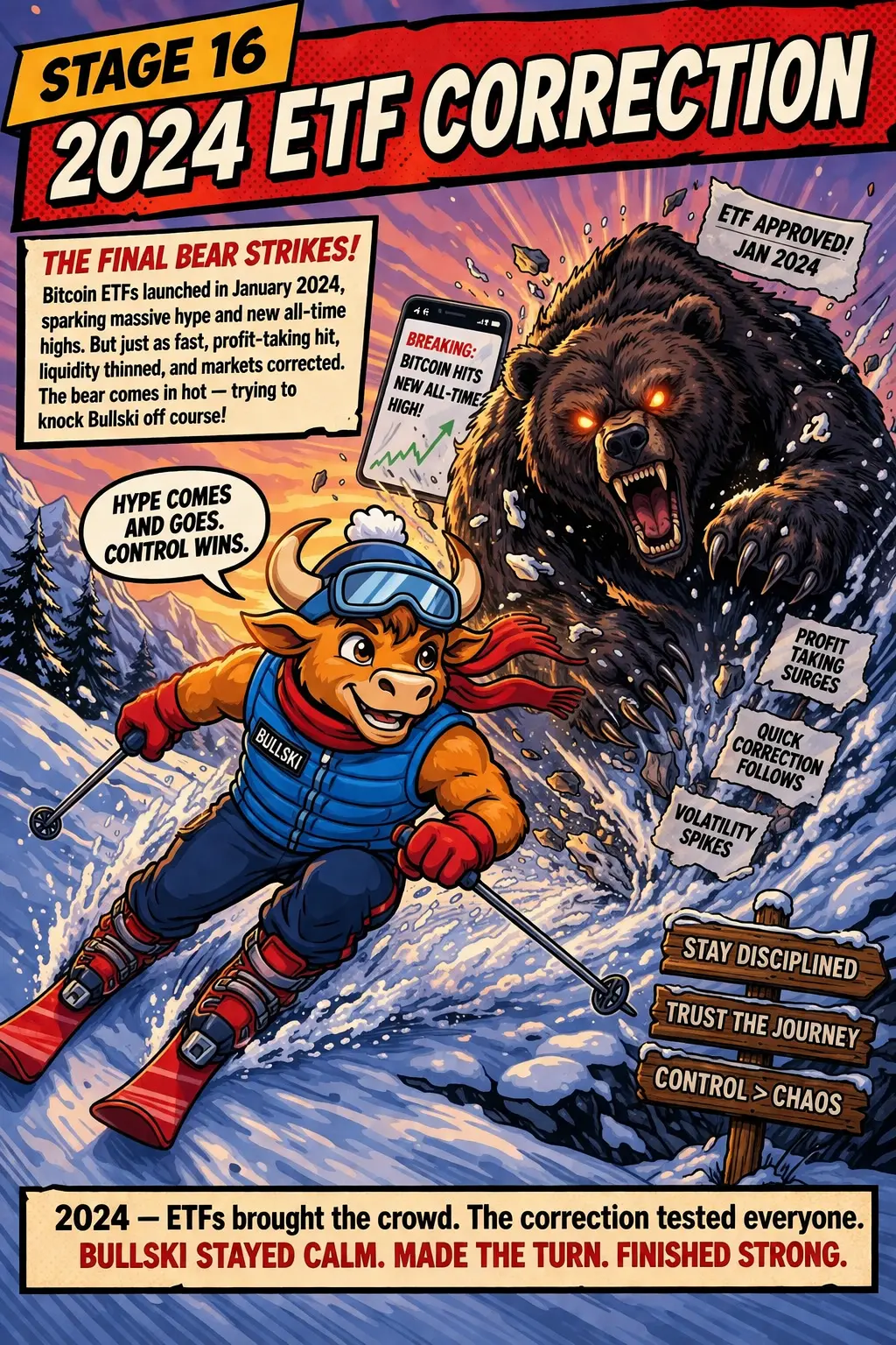 Bullski executing a flawless final turn past the last bear toward the launchpad