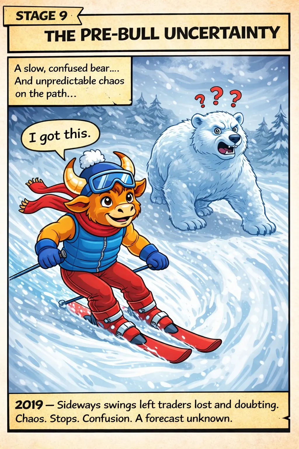 Bullski timing his glide past a confused wandering bear